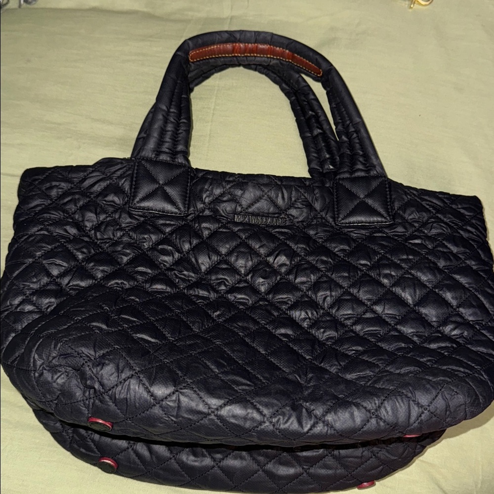 MZ Wallace Quilted Black Tote with Red Details